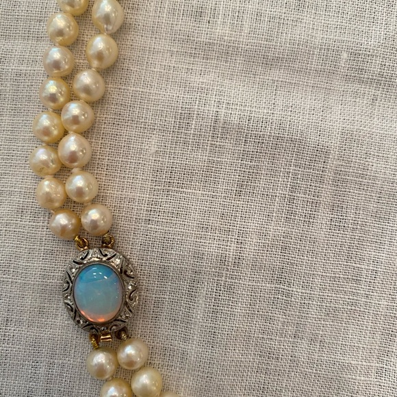 Lovely vintage Art Deco pearl necklace opal clasp - Picture 3 of 7